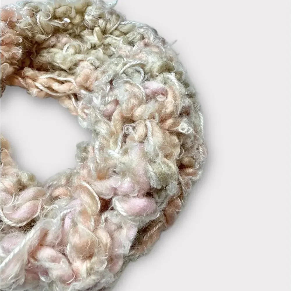 Unbranded Womens Hand Knit Infinity Scarf Loop Pink Brown White Warm Cozy Winter